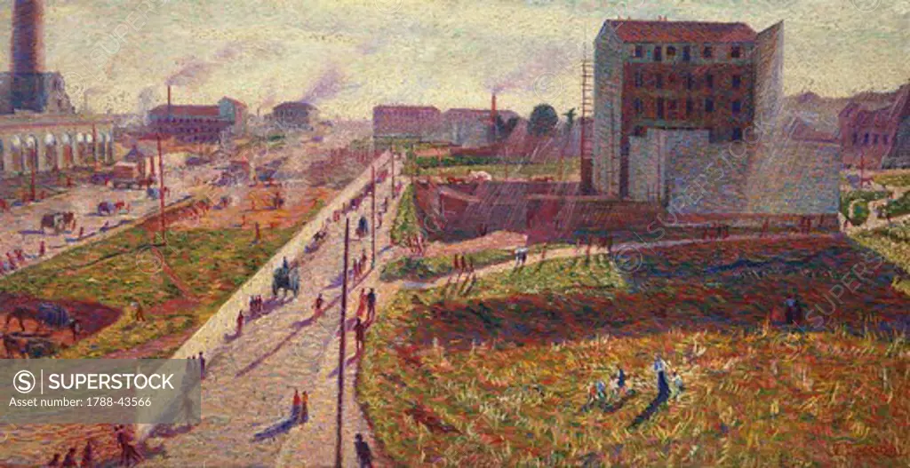 Workshops at Porta Romana, 1909, by Umberto Boccioni (1882-1916).