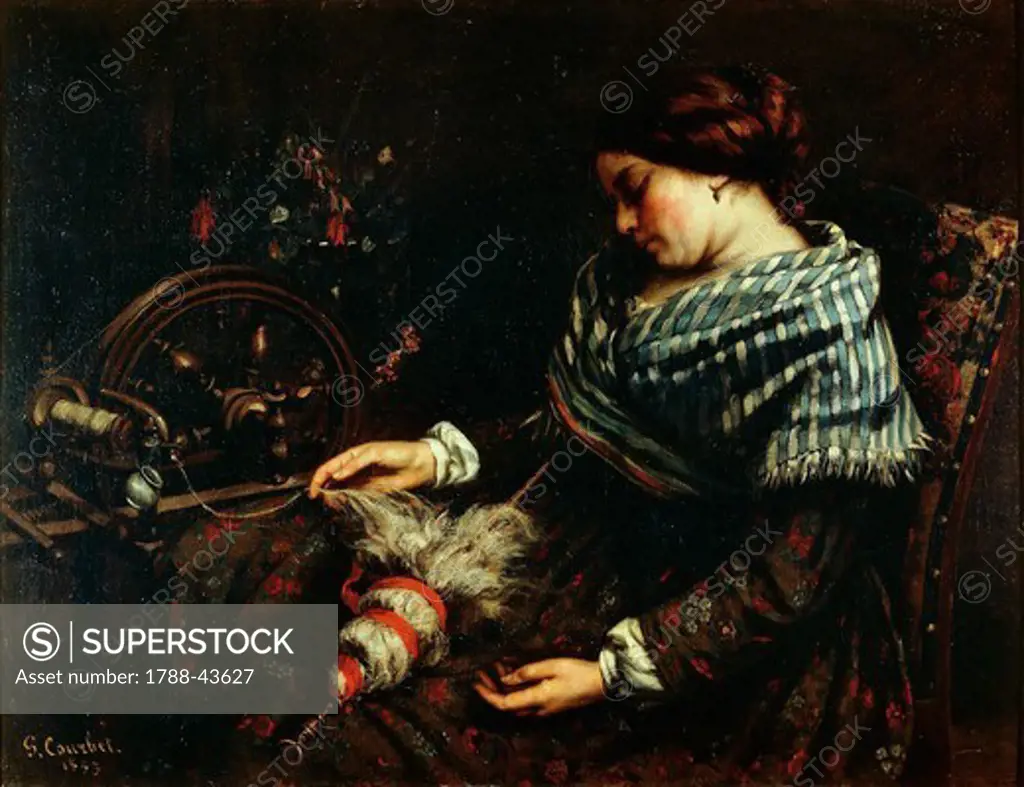 Sleeping spinner, 1853, by Gustave Courbet (1819-1877).