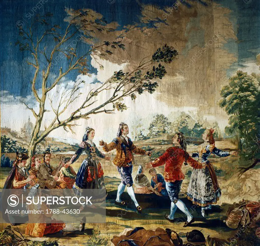 Dance of the Majos at the Banks of Manzanares, 19th century, tapestry designed by Francisco de Goya (1746-1828).