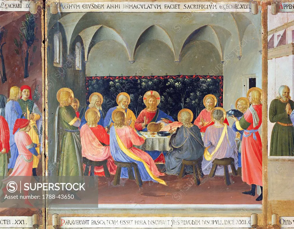 Inset depicting the Last Supper, panel from the Armadio degli Argenti (Silver Chest) with the life of Jesus, 1451-1453, by Giovanni da Fiesole known as Fra Angelico (1400-ca 1455), tempera on wood.