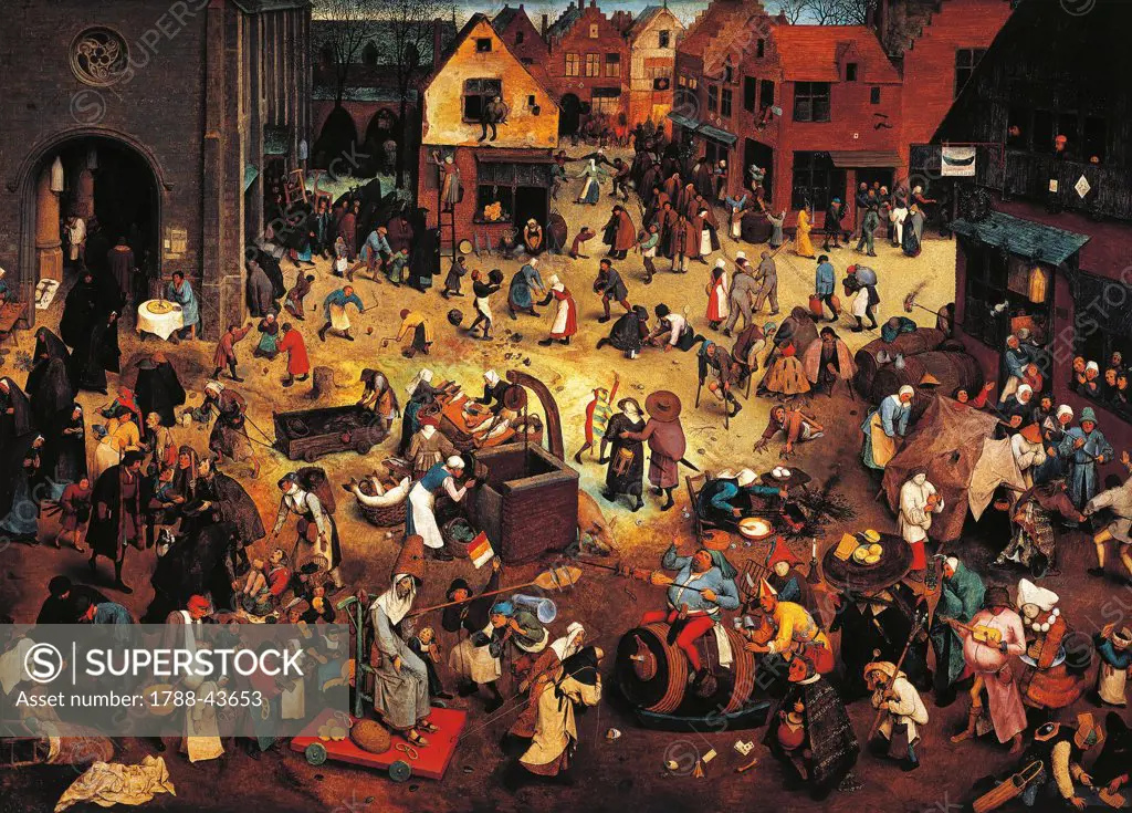 The fight between Carnival and Lent, 1559, by Pieter Brueghel the Elder (1525-1569), oil on panel. Detail.