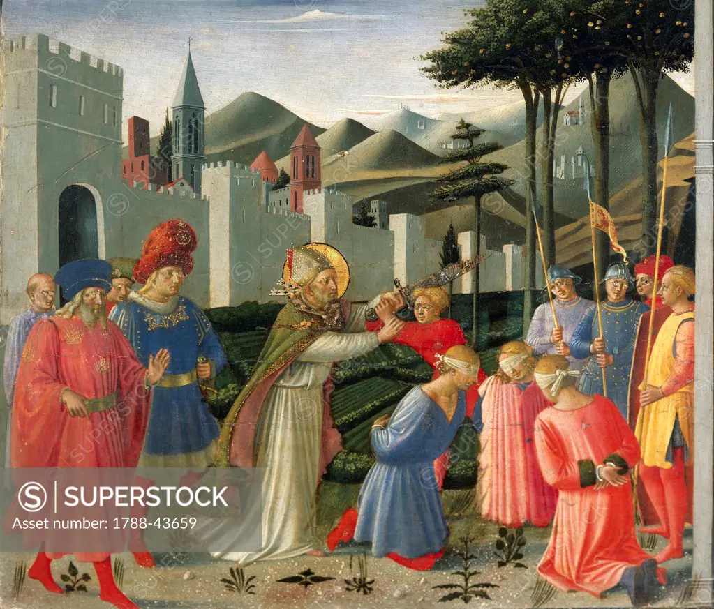 Predella depicting St Nicholas saving three men sentenced to be beheaded, Perugia Altarpiece, 1438, by Giovanni da Fiesole known as Fra Angelico (1400-ca 1455), tempera on wood.