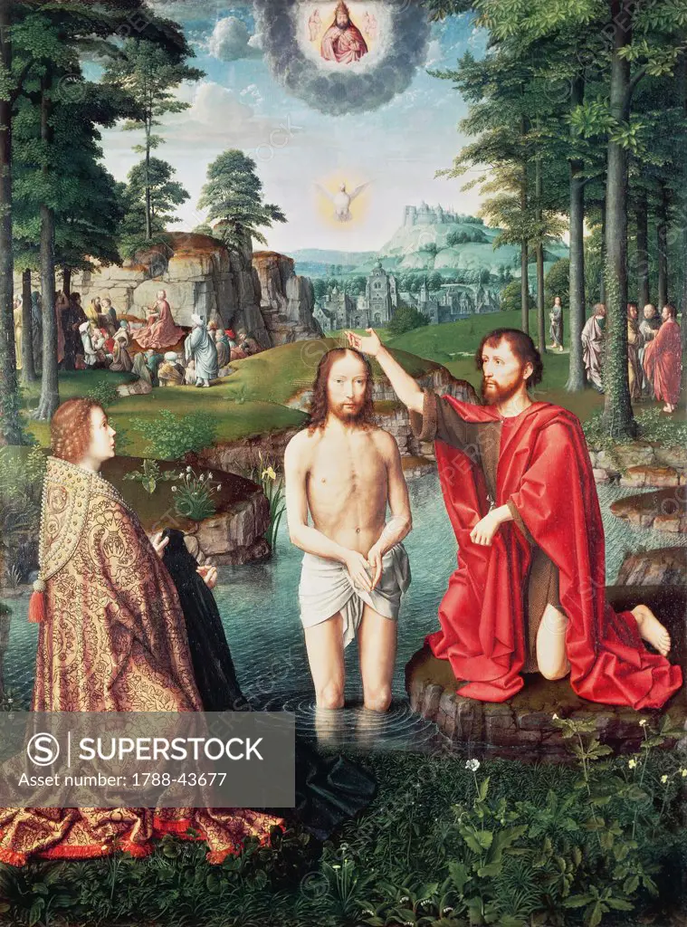 Baptism of Christ, central panel of the Jean des Trompes Triptych, 1502-1508, by Gerard David (ca 1460-1523), oil on panel, 127.9x96.6 cm.