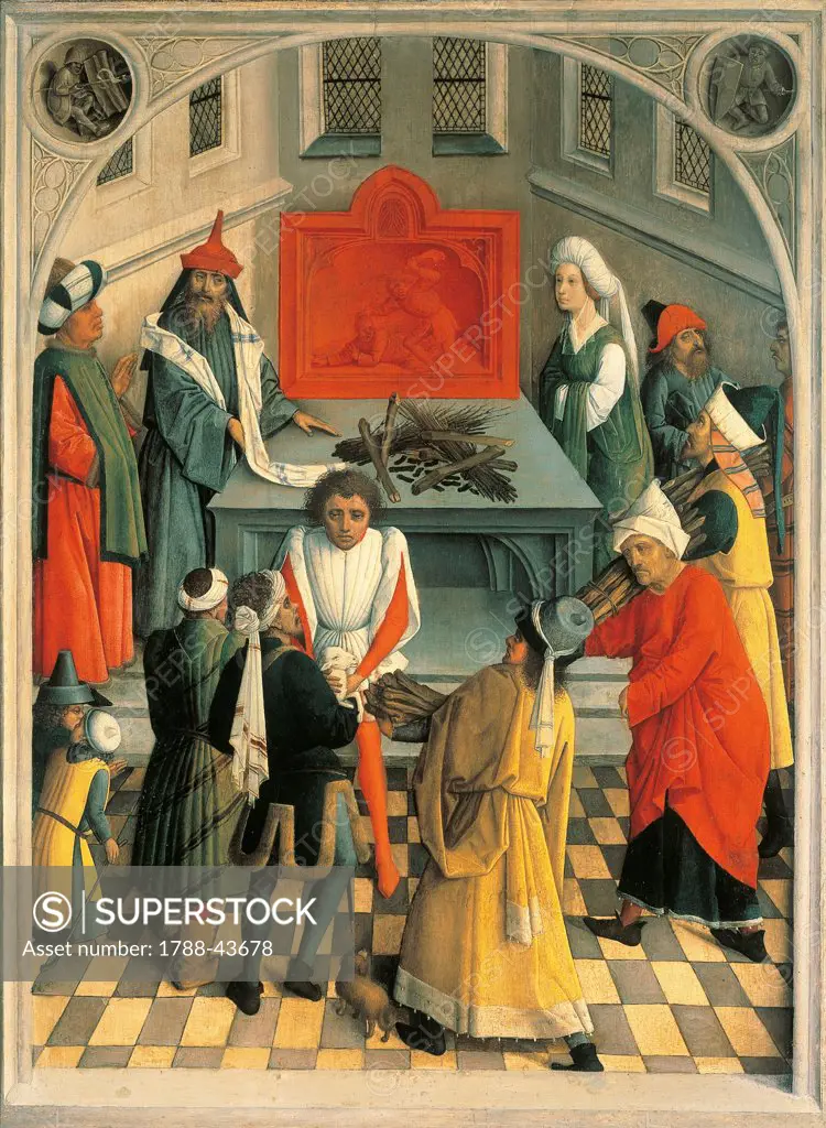 The sacrifice of the Jews, by the Master of the Gathering of the Manna, (active ca 1460-1475).