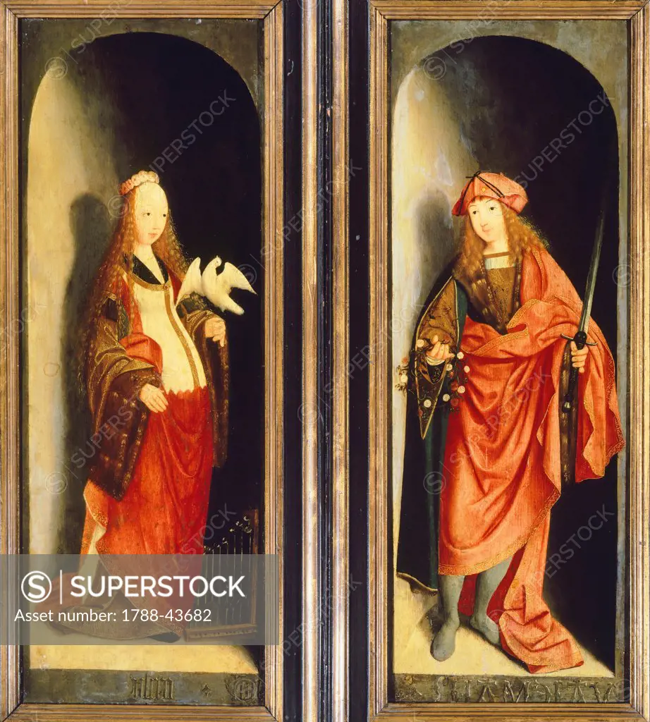 The Saints Valerian and Cecilia, 1490-1500, the Master of Brunswick Diptych (active 1480-1510), oil on panel.