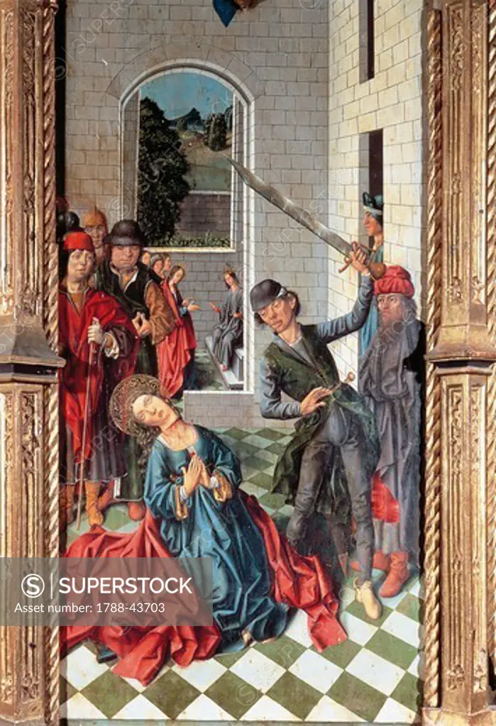 Beheading of St Catherine, panel of the St Catherine Triptych, by Fernando Gallego (active 1468-1507), panel.
