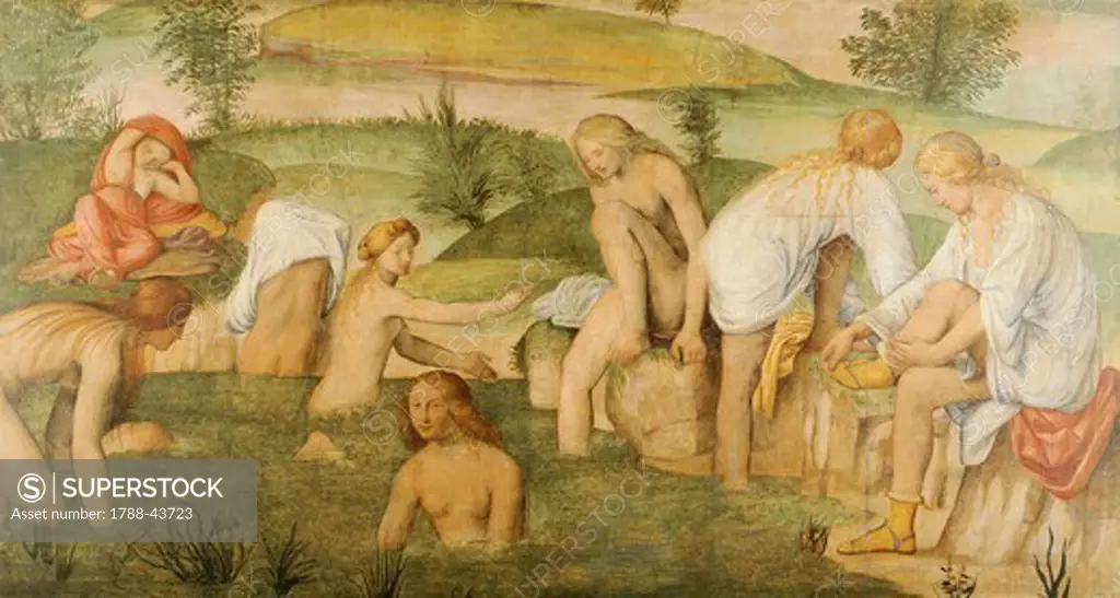 Young women bathing, 1520-1525, by Bernardino Luini (1481-ca 1532), fresco, 1520-1525 cm. Detail.