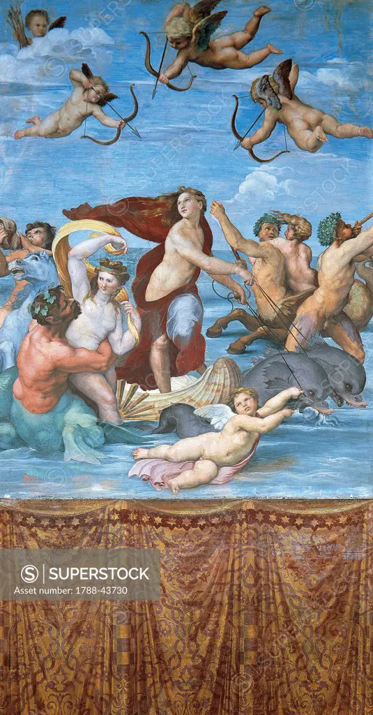 Triumph of Galatea, ca 1511 , by Raphael (1483-1520), fresco, 295x225 cm. Villa Farnesina, Hall of Galatea, Rome.
