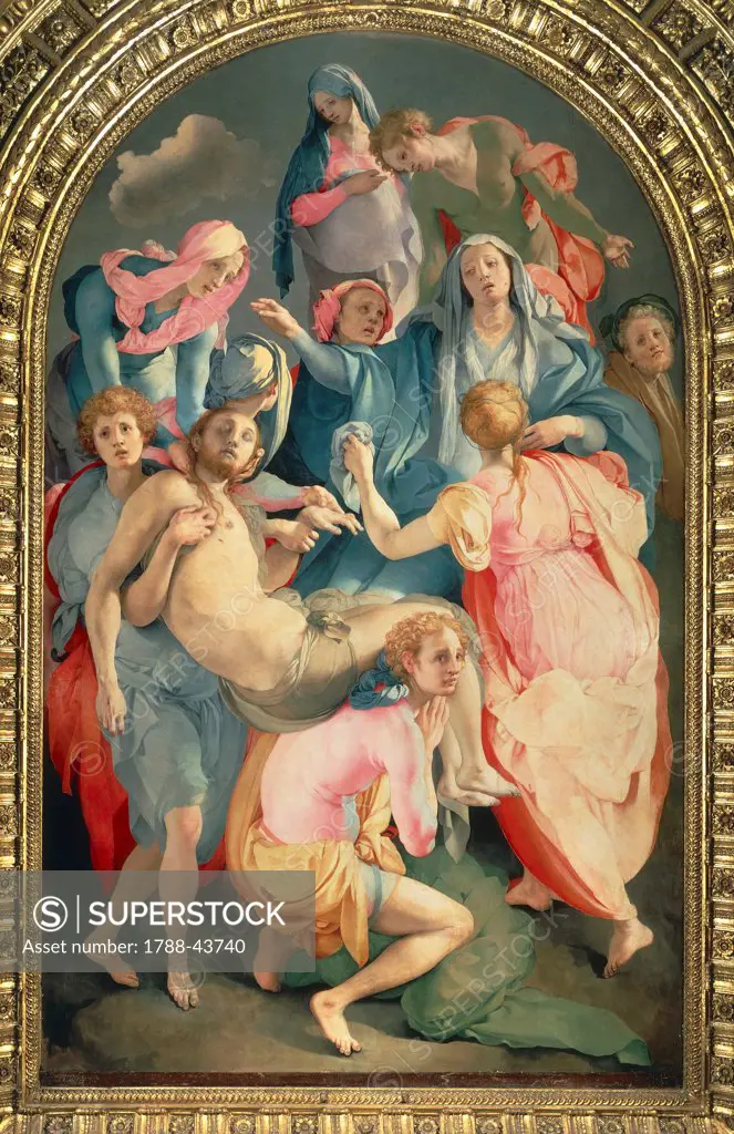 The deposition, by Giacomo Carucci known as the Pontormo (1494-1557), fresco. Church of Santa Felicita, Florence.