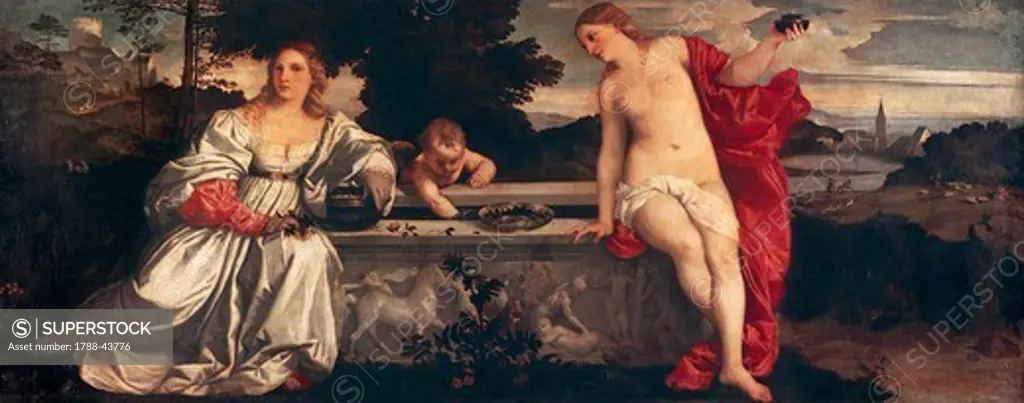 Sacred Love and Profane Love, 1514, by Titian (ca 1490-1576), oil on canvas, 118x279 cm.
