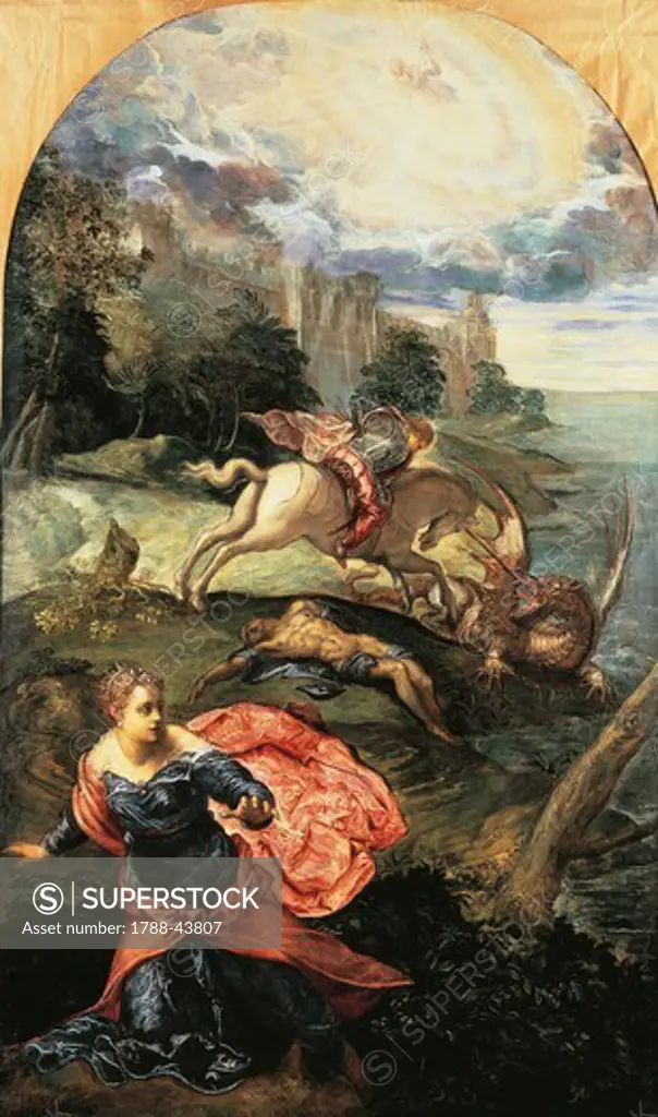 St George and the Princess, ca 1555, by Jacopo Robusti cTintoretto (1518-1594).