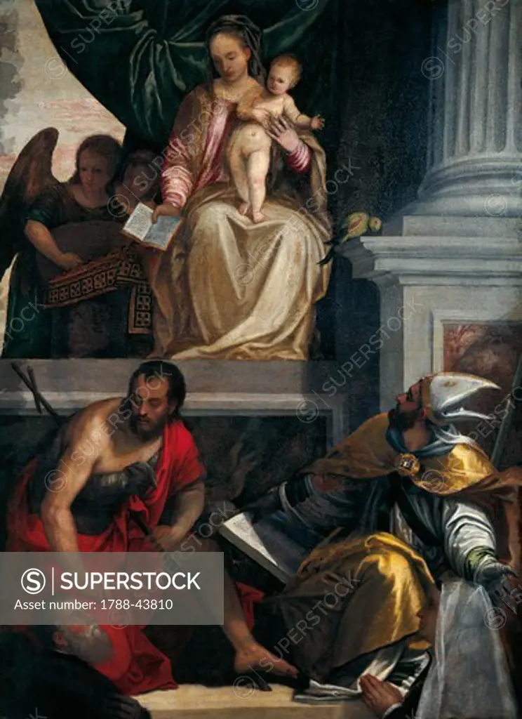 Madonna and Saints with the Bevilacqua Lazise Donors, 1546-1548, by Paolo Caliari known as Veronese (1528-1588), oil on canvas, 223x172 cm.