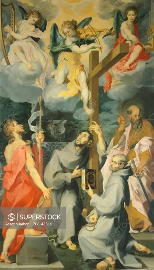 Altarpiece depicting the Saints Baptist, Francis, Bernard and Paul in ecstasy, by Andrea Lilio (1555-1610).