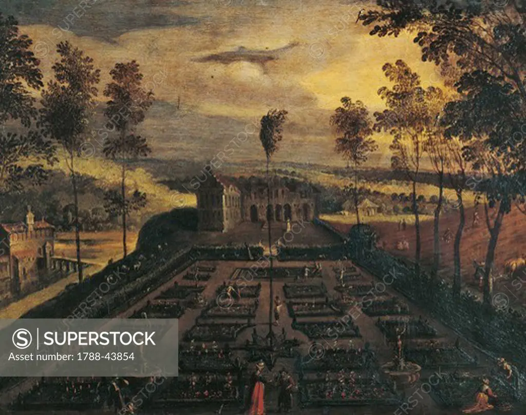 Italian garden, Flemish painting (17th century).