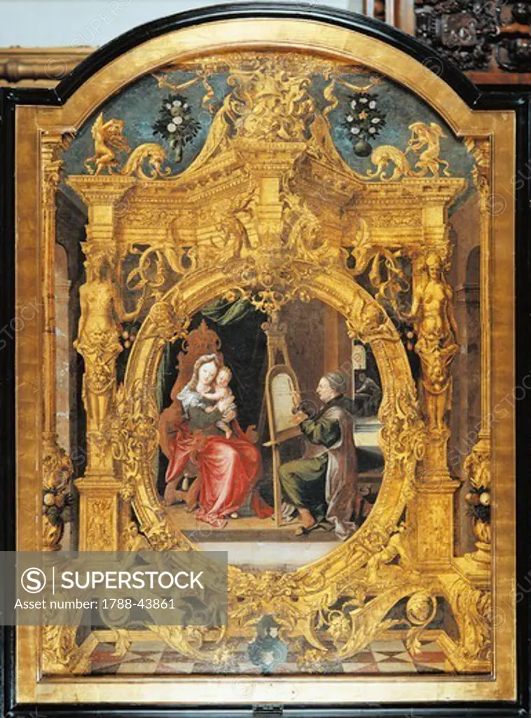 St Luke painting the Virgin, 1545, by Lancelot Blondeel (1488-1581), oil on canvas, 144.5x103 cm.