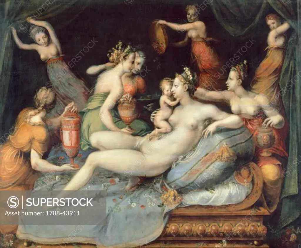 Birth of Cupid, work of the Master of Flora (active ca 1555-1570), oil on canvas, 108x130 cm.