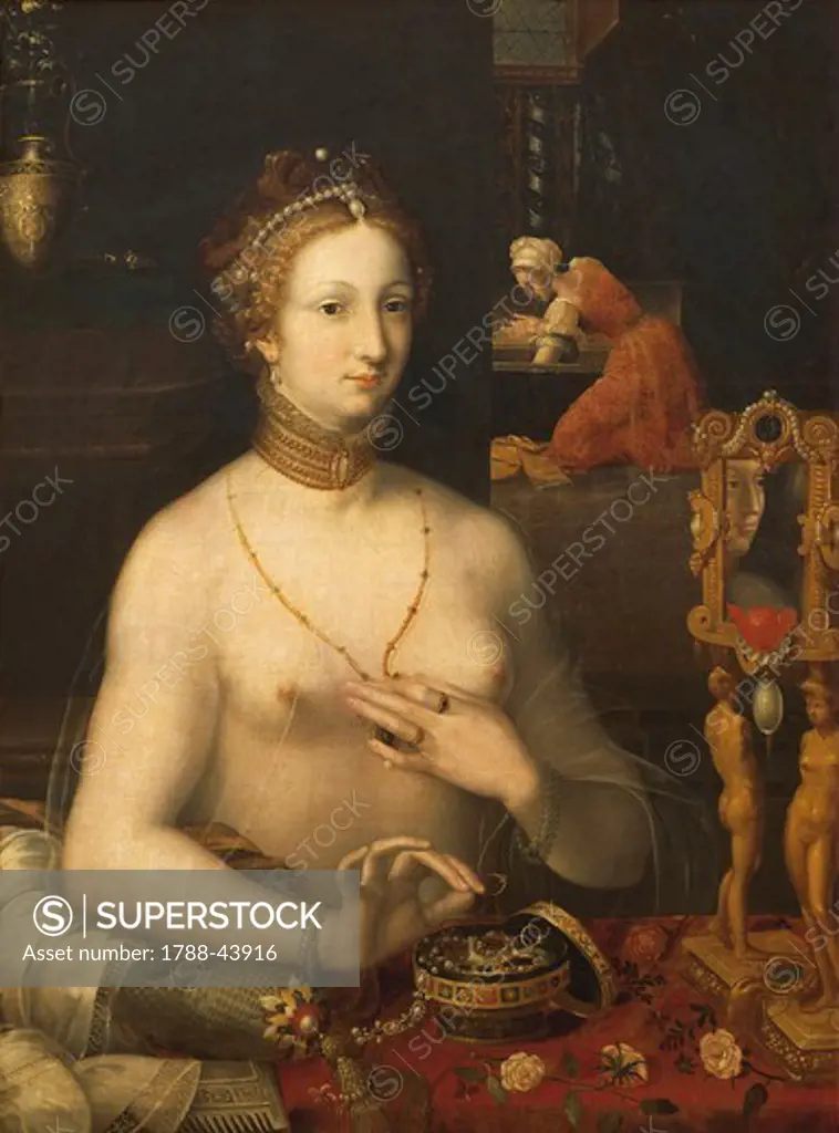 Lady at her toilette, ca 1560, by an unknown artist from the Fontainebleau school, oil on canvas, 105x76 cm.