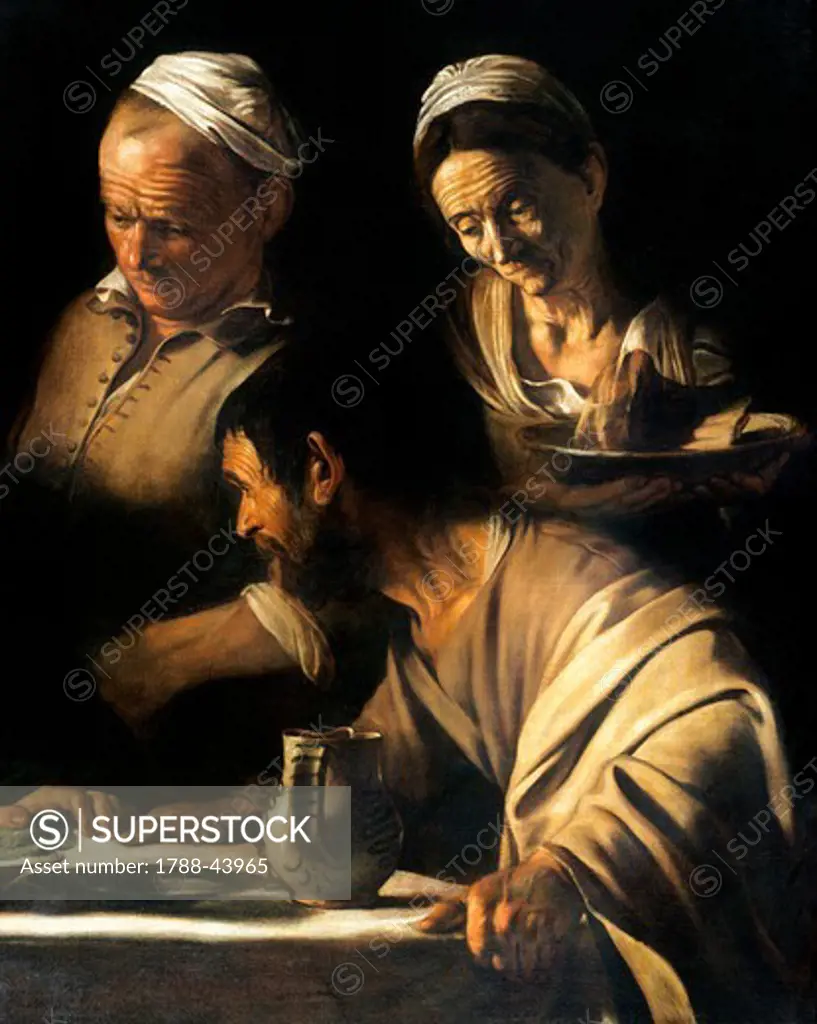 The disciple, detail from The Supper at Emmaus, 1606, by Michelangelo Merisi, known as Caravaggio Caravaggio (1571-1610), oil on canvas, 141x175 cm.