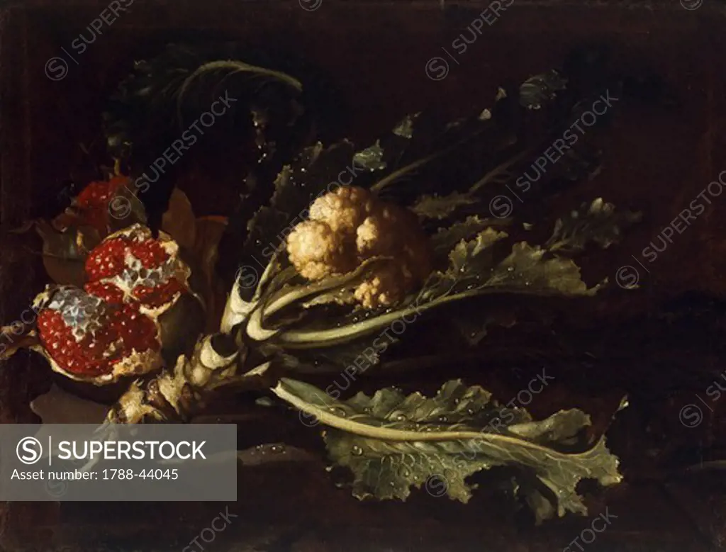 Cauliflower and pomegranates, by Pietro Paolo Bonzi (ca 1576-1636).