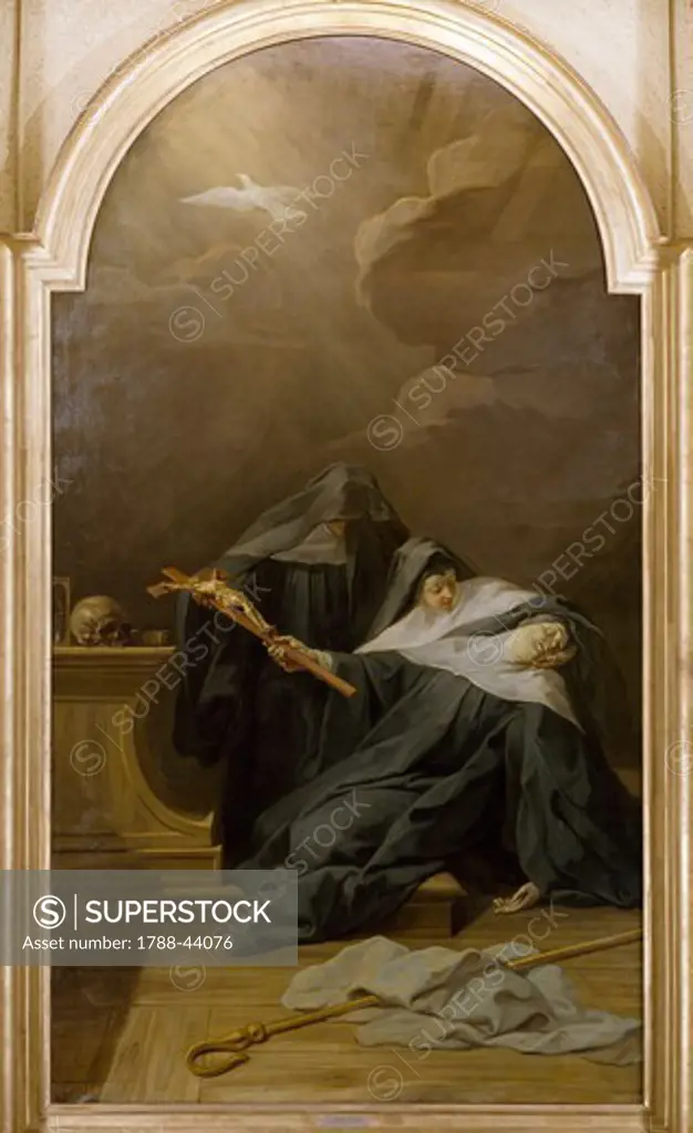 Death of St Scholastica, 1730, by Jean Restout II (1692-1768), oil on canvas, 338x190 cm.