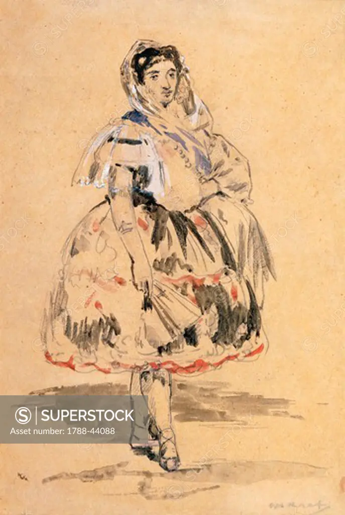 Lola of Valencia, by Edouard Manet (1832-1883), drawing mine of lead, watercolor.