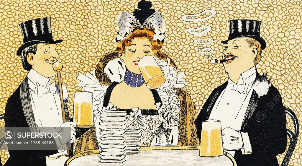 Illustration of the menu from La Taverne Tountel restaurant, Boulvard des Capucines, Paris, 1899. Detail.