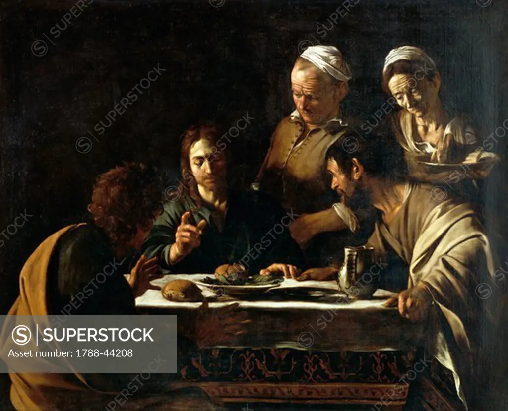 The Supper at Emmaus, 1605-1606, by Michelangelo Merisi da Caravaggio (1571-1610), oil on canvas, 141x175 cm.