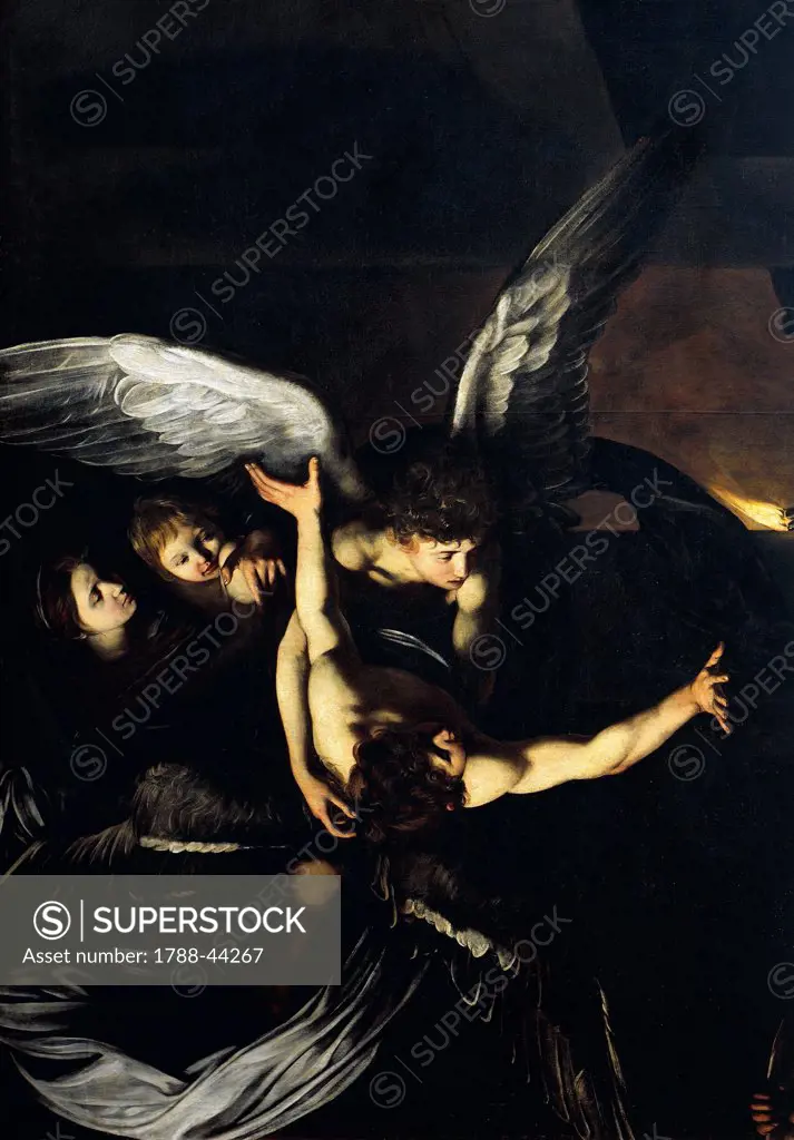 Figures of angels, detail from Our Lady of Mercy or The Seven Acts of Mercy, 1606-1607, by Michelangelo Merisi da Caravaggio (1571-1610), oil on canvas, 390x260 cm.
