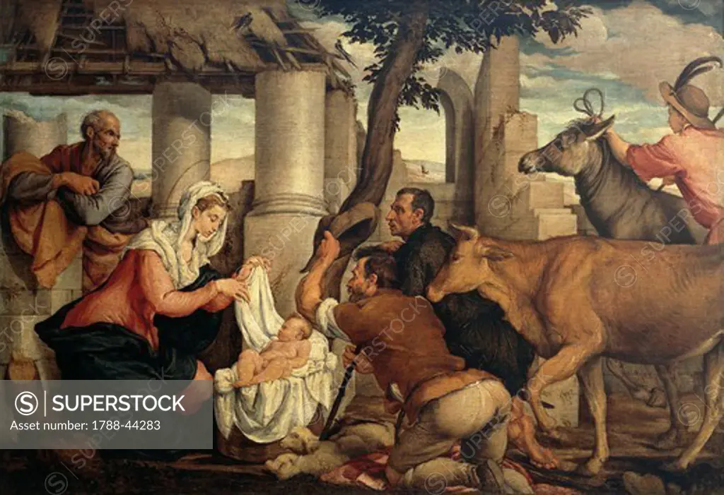 The Adoration of the Shepherds, by Jacopo Bassano (ca 1510-1592).