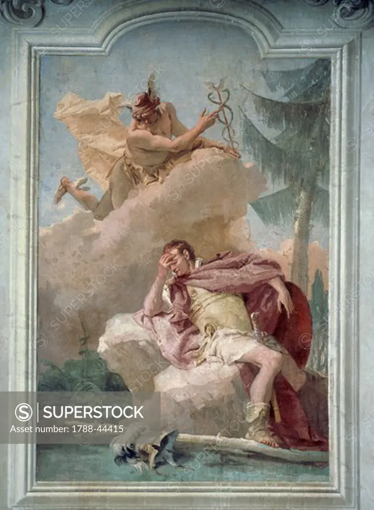 Mercury appears to Aeneas in a dream to order him to go to Carthage, by Giambattista Tiepolo (1696-1770). Room of the Aeneid, Villa Valmarana 'Ai Nani', Vicenza.
