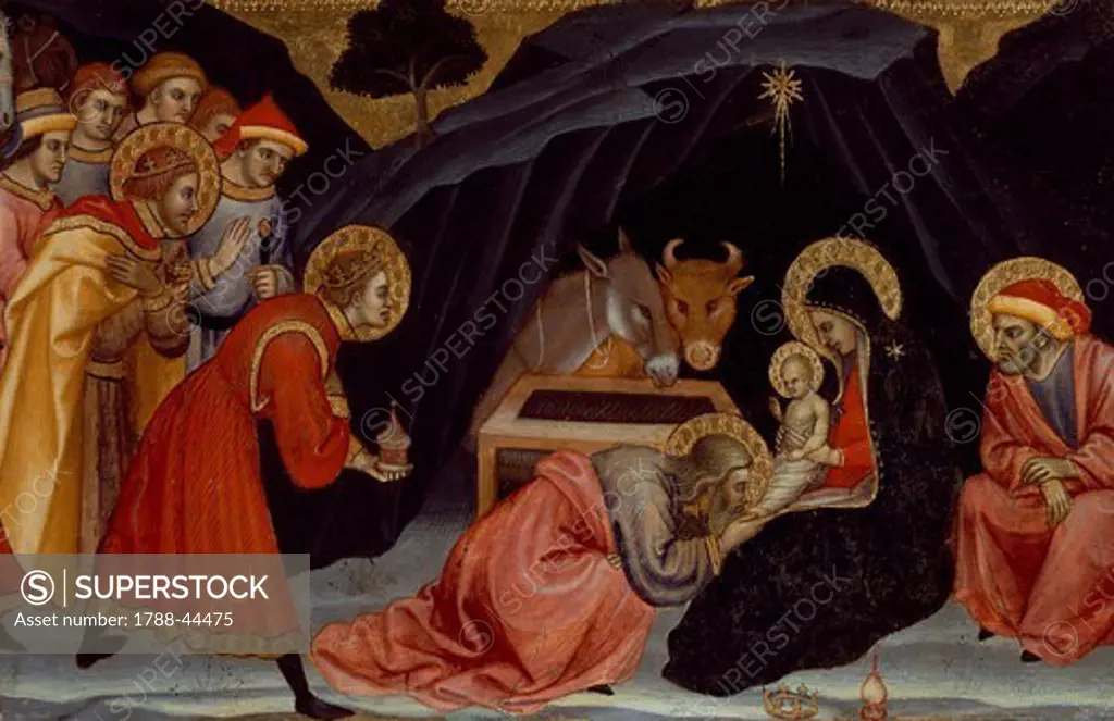 Adoration of the Magi, 1405, by Taddeo di Bartolo (ca 1362-ca 1422), tempera on panel, 38x57 cm.