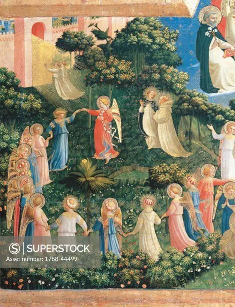 circle of angels and the Gates of Heaven, detail from the Last Judgement, 1431, by Giovanni da Fiesole known as Fra Angelico (1400-ca 1455), tempera on wood, 105x210 cm.