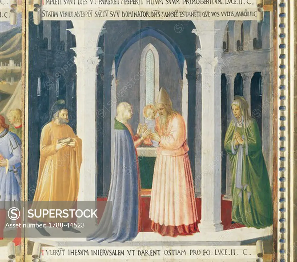 Inset depicting the presentation of Jesus in the temple, panel from the Armadio degli Argenti (Silver Chest) with the life of Jesus, 1451-1453, by Giovanni da Fiesole known as Fra Angelico (1400-ca 1455), tempera on wood.