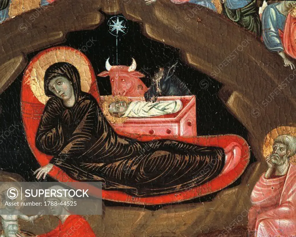 Nativity of Jesus, detail of St Peter and his life story, 13th century, from the Guido of Siena School.