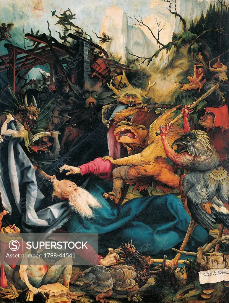The Temptation of St Anthony, 1510-1515, detail from a panel of the Isenheim altarpiece, by Matthias Grunewald (ca 1470-1530).
