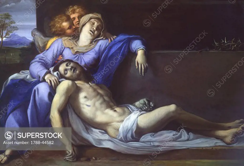 Pieta with two angels, 1601-1602, by Annibale Carracci (1560-1609). Oil on canvas, 43x62.5 cm.