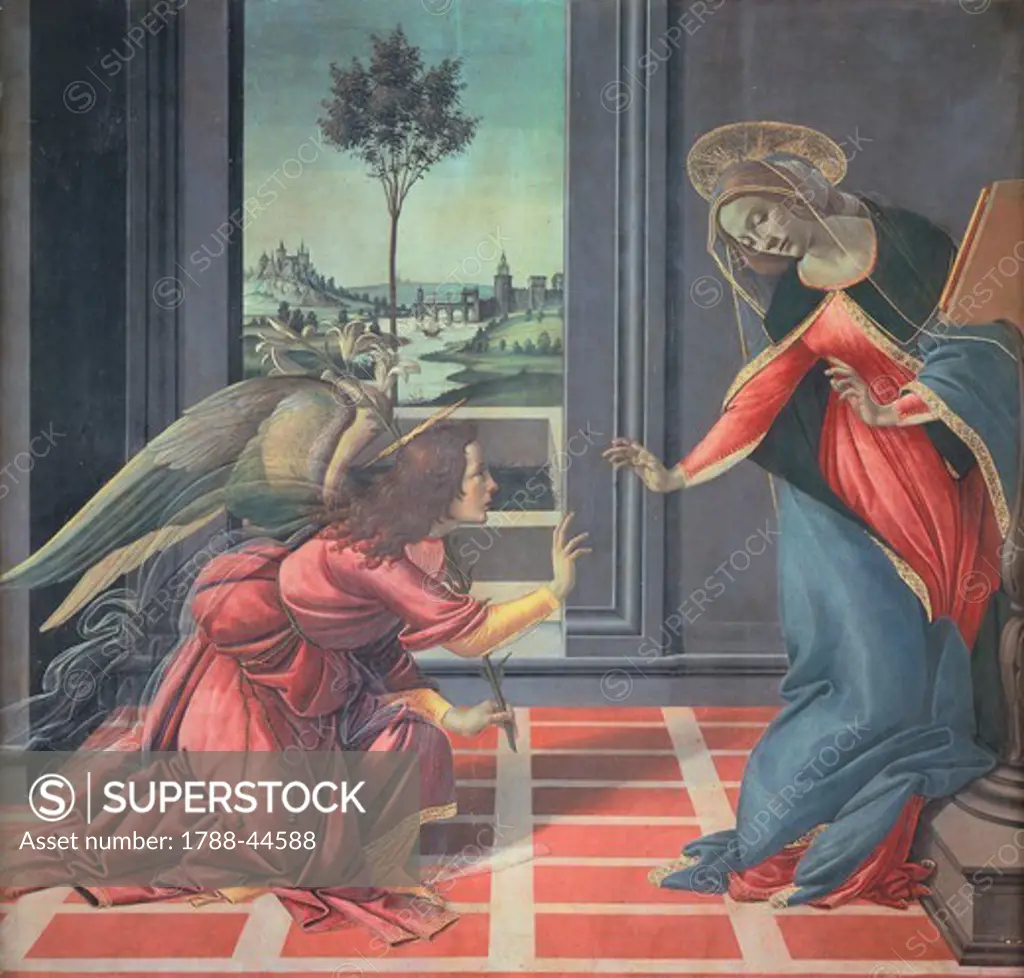 The Cestello Annunciation, 1489-1490, by Sandro Botticelli (1445-1510), tempera on wood, 150x156 cm.