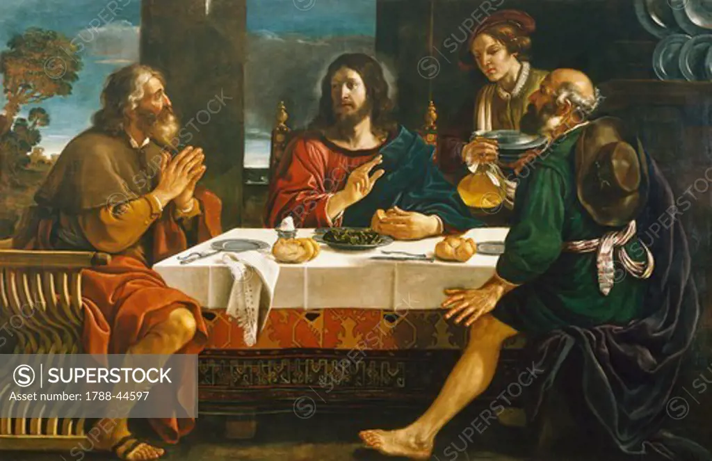 Supper at Emmaus, 1626-1629, by Giovanni Francesco Barbieri, known as Guercino (1591-1666), oil on canvas, 163x256 cm.