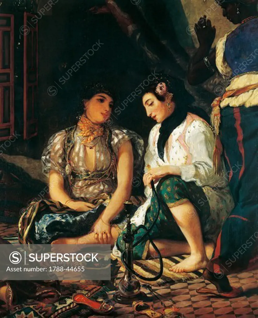 Women of Algiers in their apartment, 1834, by Eugene Delacroix (1798-1863), oil on canvas, 180x229 cm. Detail.