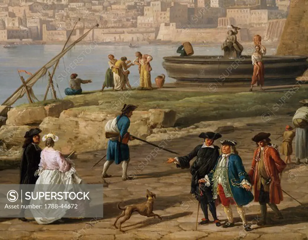 Scene in the port of Naples, by Claude-Joseph Vernet (1714-1789). Detail.