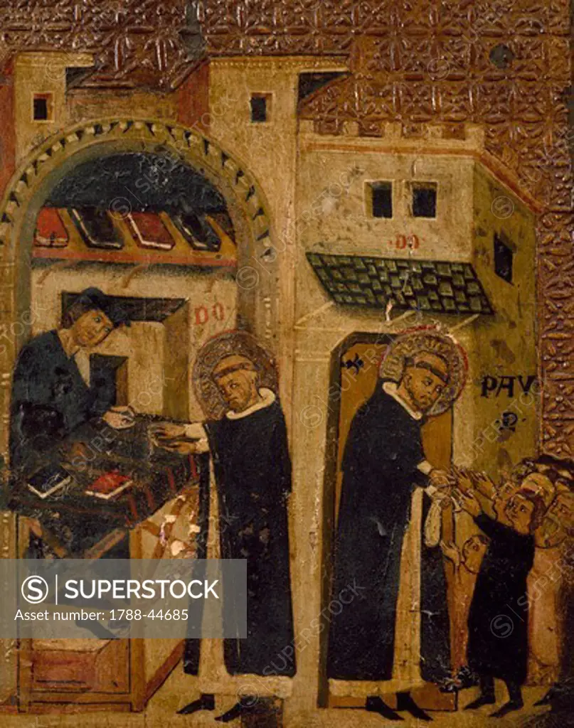 St Dominic and stories of his life, by an unknown artist of the Campana school (13th century), oil on panel. Detail.