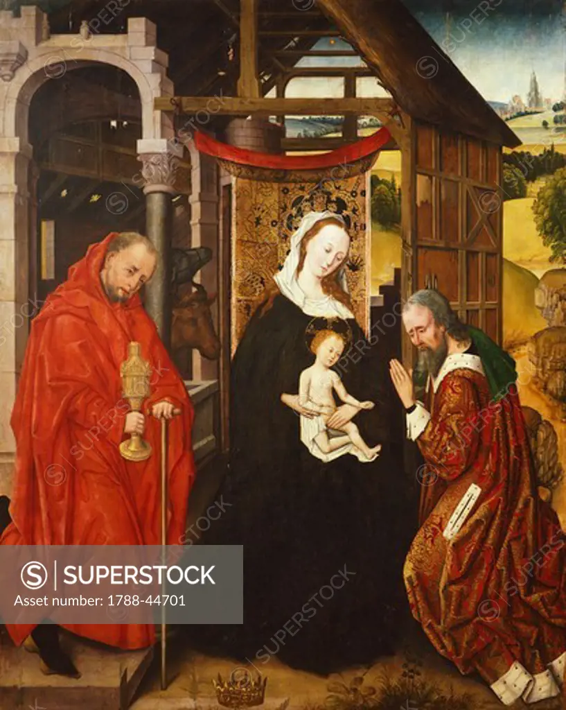 Adoration of the Child, mid-14th century, wooden panel of the Neapolitan School.