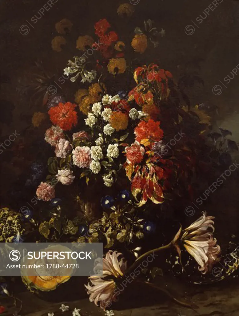 Flowers with a crystal bowl, by Paolo Porpora (1617-1673).