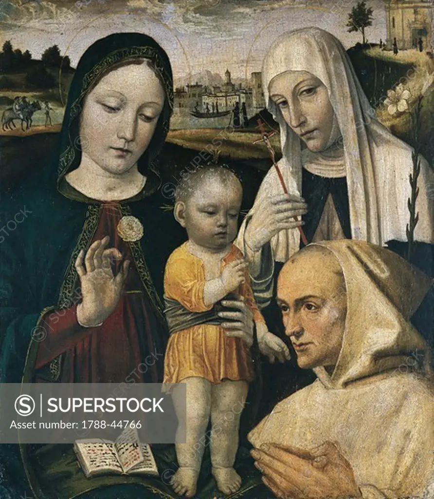 Madonna with Child and the bust of Stephen Maconi, by Ambrose Bergognone (ca 1460-1523).