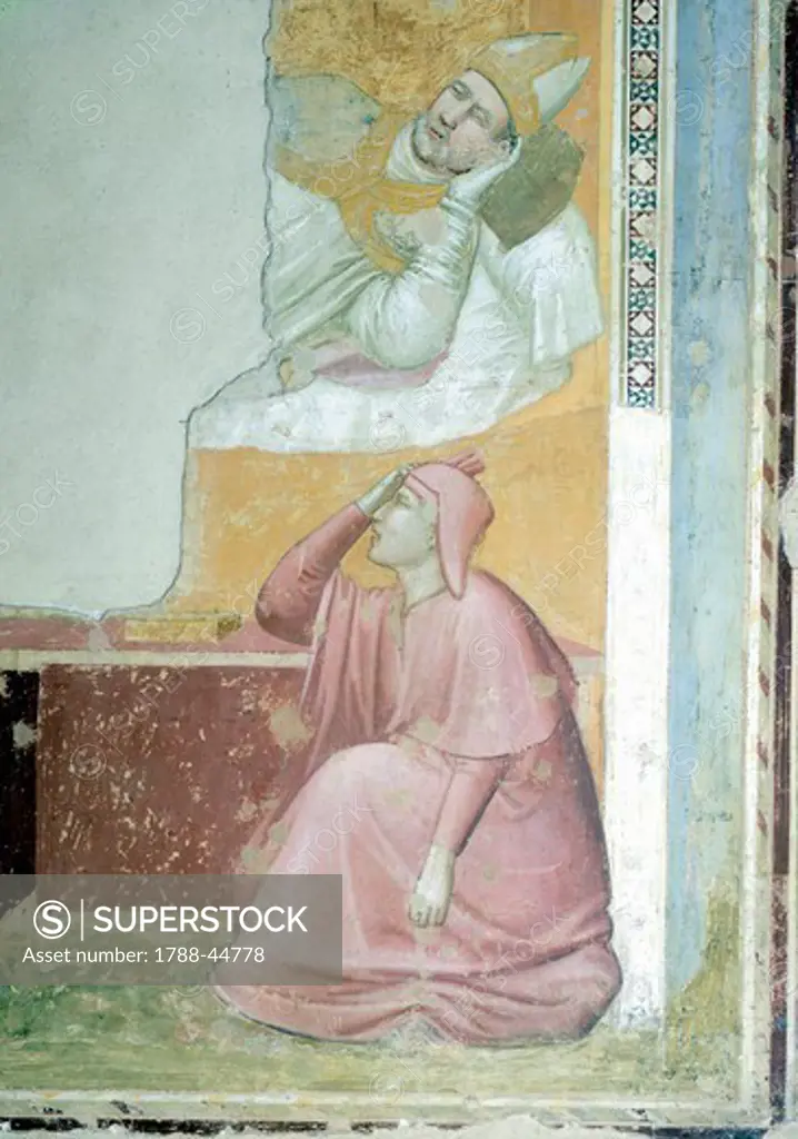 Apparition of St Francis to Bishop Guido of Assisi, 1325-1330, by Giotto (1267-1337), fresco. Detail. Basilica of Santa Croce, Bardi Chapel, Florence.