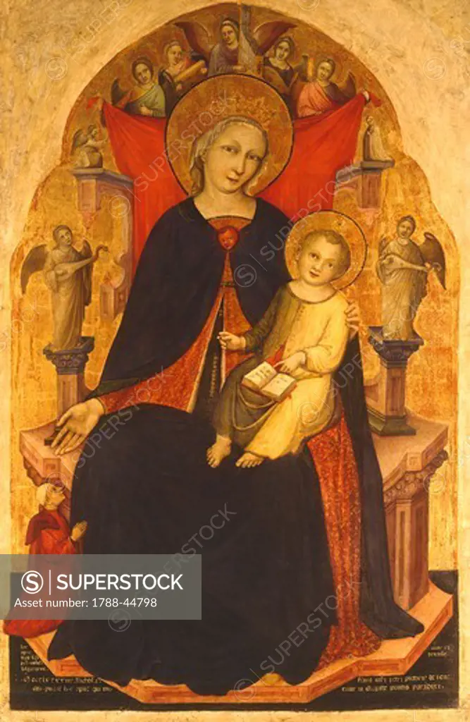 Enthroned Madonna with Child and devotee, by Nicolo di Pietro (1394-1430).