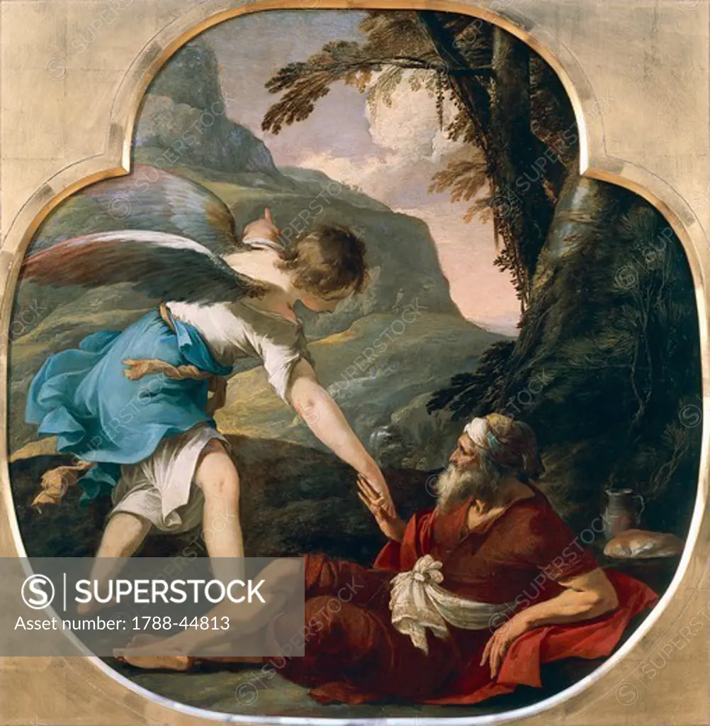 Elijah fed by an angel, ca 1629, by Laurent de la Hyre (1606-1656), oil on copper, 63x62 cm.