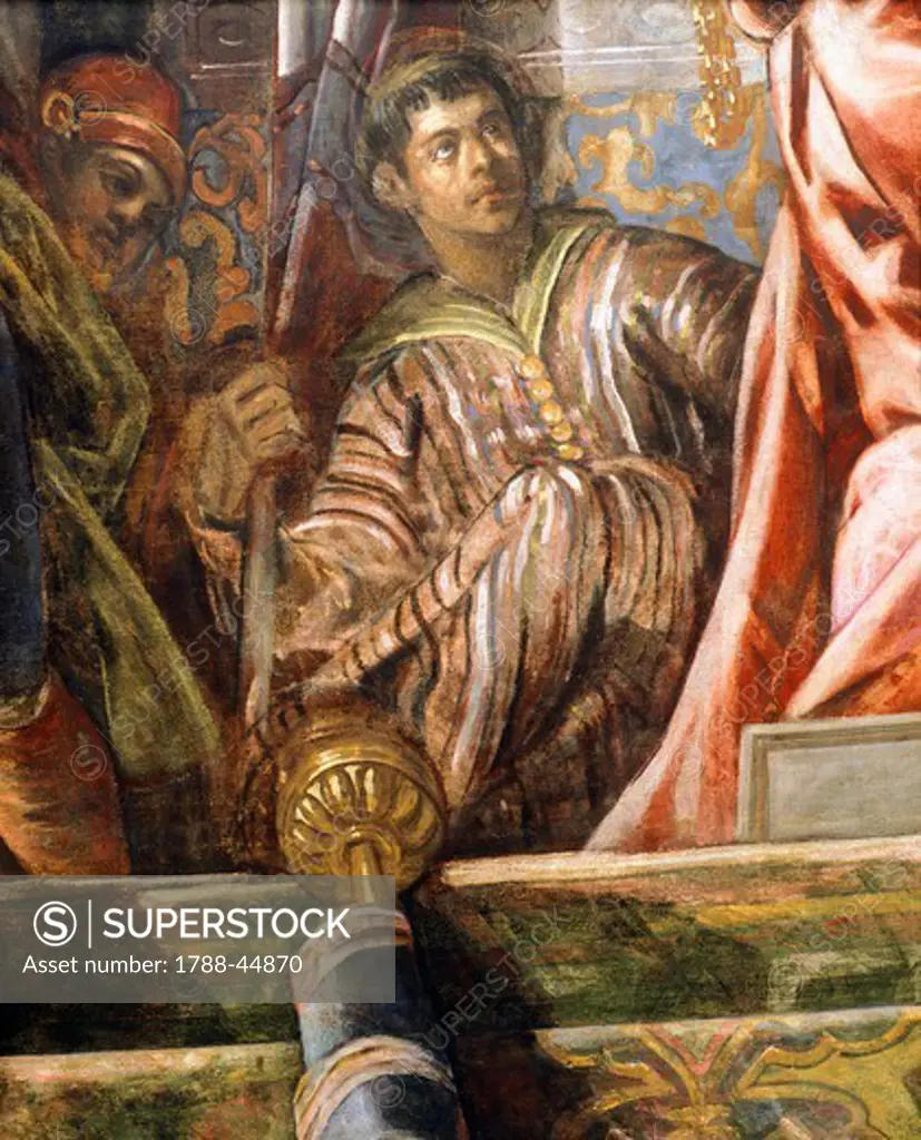 Doge Niccolo da Ponte receiving an olive branch from Venice, by Jacopo Robusti known as Tintoretto (1518-1594). Detail. Sala del Maggior Consiglio (Hall of the Great Council), Palazzo Ducale, Venice.