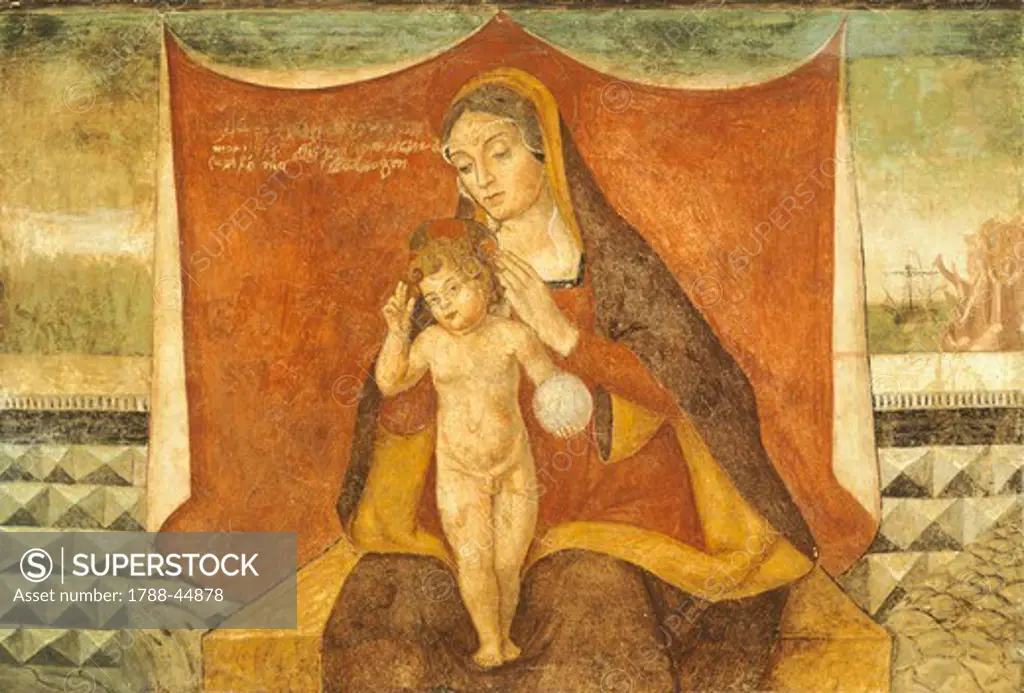 Enthroned Madonna and Child, 16th century fresco, by an unknown Abruzzo artist.