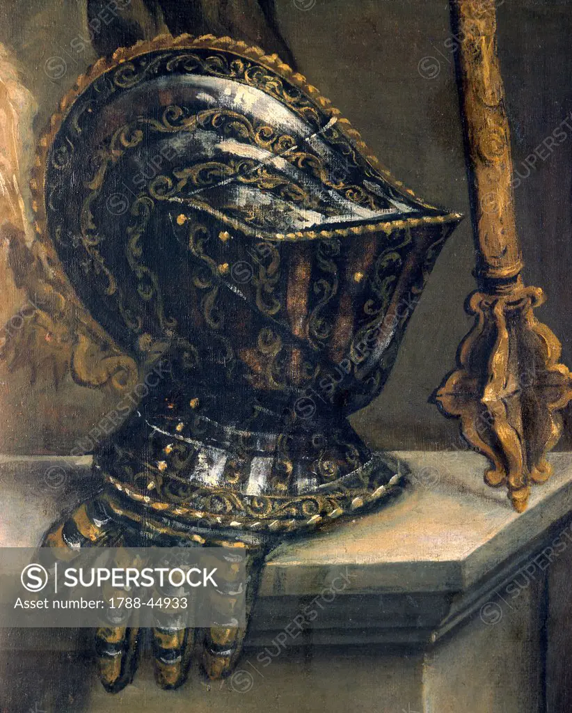 Helmet, detail from The Portrait of Pase Guarienti, by Paolo Veronese (1528-1588).